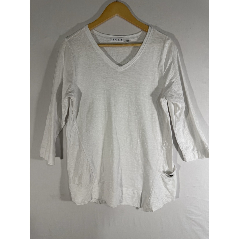 Habitat Womens Slub Cotton Asymmetrical Tunic Top Size S White Minimalist Cozy